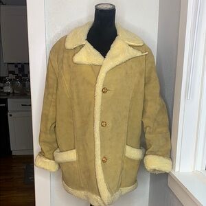 Town n Ranch Vintage chore coat light tan suede faux sherpa lining large